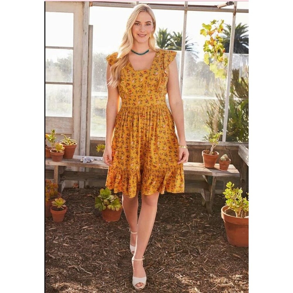Matilda Jane Dress Medium Yellow Floral Fantasy Fancy Romantic Boho Cottage